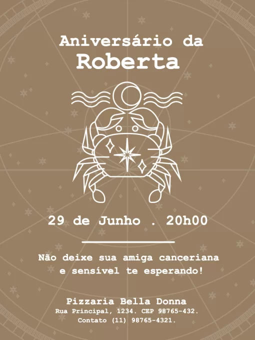 Convite Signos Câncer Branco para aniversário infantil com tema astrológico. – tema aniversário infantil (místico, branco, suave, astrológico, moderno, infantil)