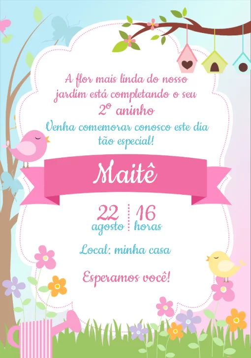 Convite Jardim Encantado Borboleta editável e personalizável