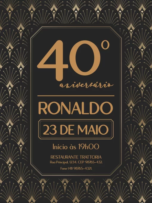 Convite 40 Anos Clássico Festa para aniversário infantil