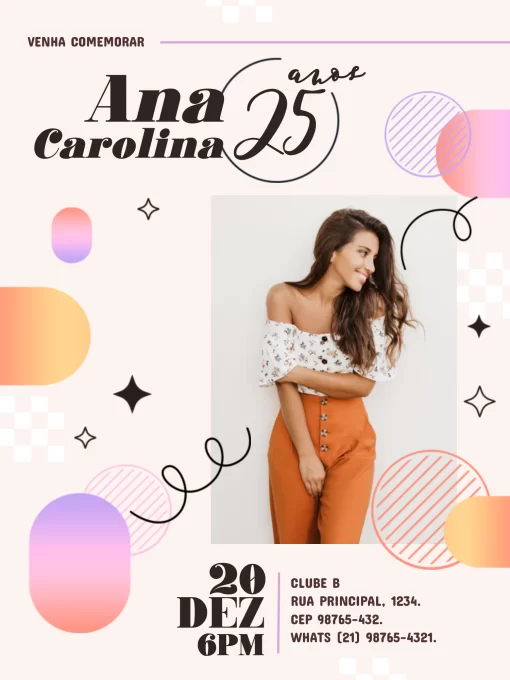 Convite 25 Anos Com Foto Adulto para aniversário infantil