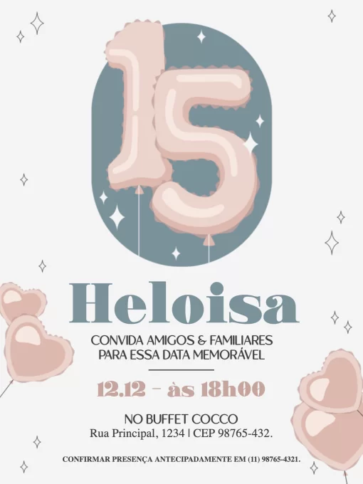 Convite 15 Anos Minimalista Coração para aniversário infantil