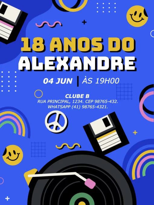 Convite 18 Anos Adulto para aniversário infantil