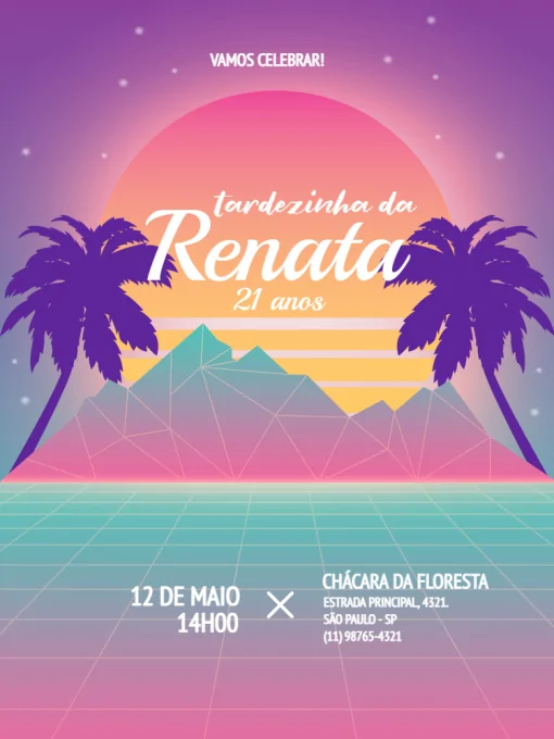 Convite S De Tardezinha Rosa Sol para aniversário infantil