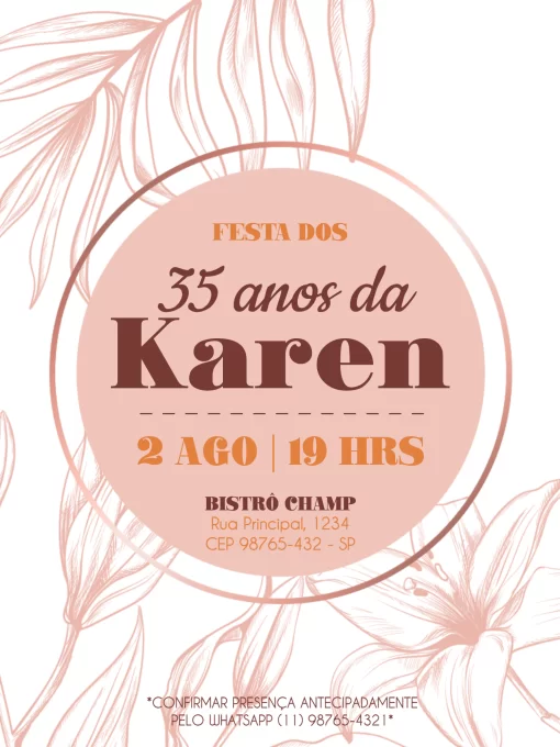 Convite Rose Gold Rosa para aniversário infantil