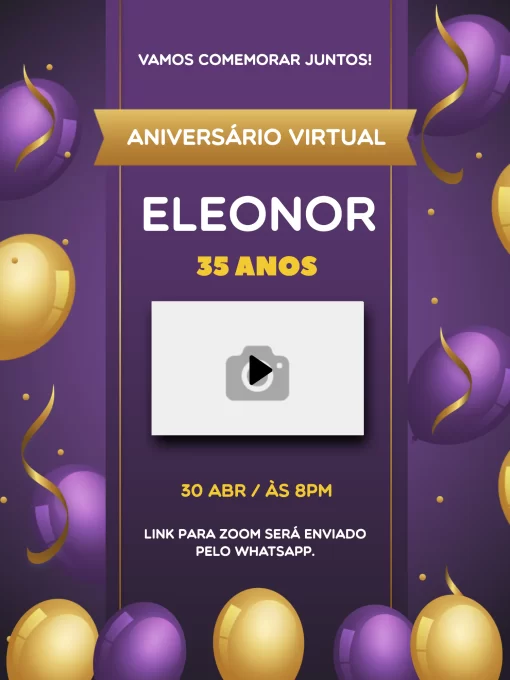 Convite Festa De Virtual Dourado para aniversário infantil