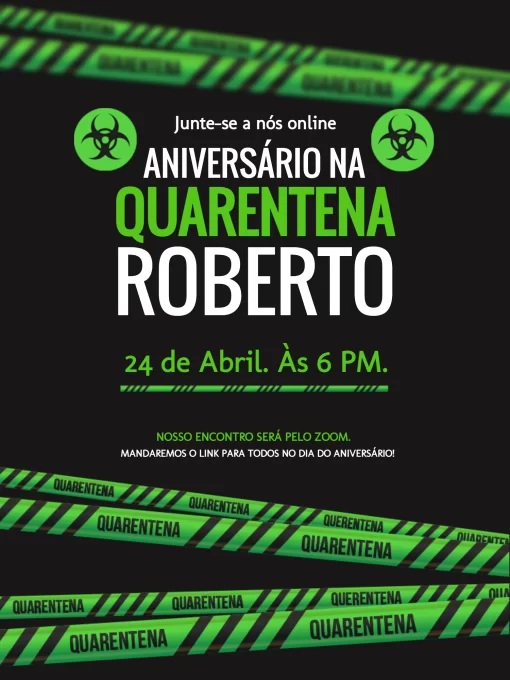 Convite Festa De Virtual Quarentena Comemoração para aniversário infantil