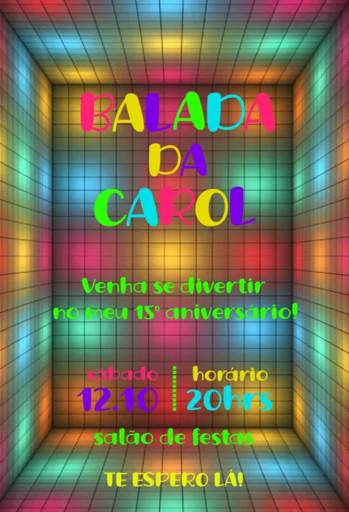Convite Virtual Balada Neon Para Editar 15 Anos para 15 anos