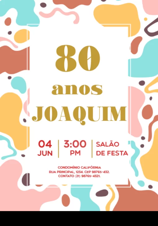 Convite 80 Anos Dourado para 15 anos