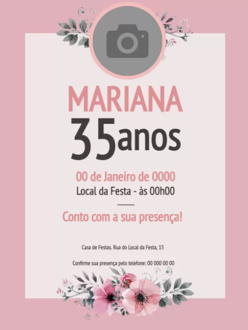 Convite 35 Anos Com Foto Debutante para 15 anos