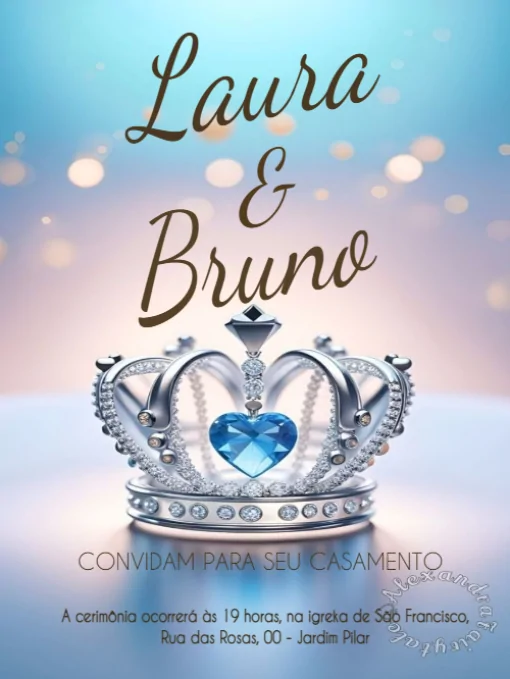Convite Casamento Coroa Com Diamantes Para Editar Arabesco para casamento
