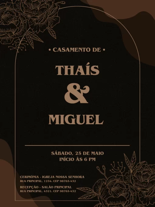 Convite Casamento Chique Escuro Dourado Esposo para casamento