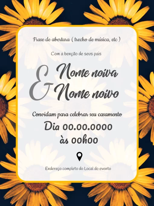 Convite Casamento Girassol Amarelo para casamento