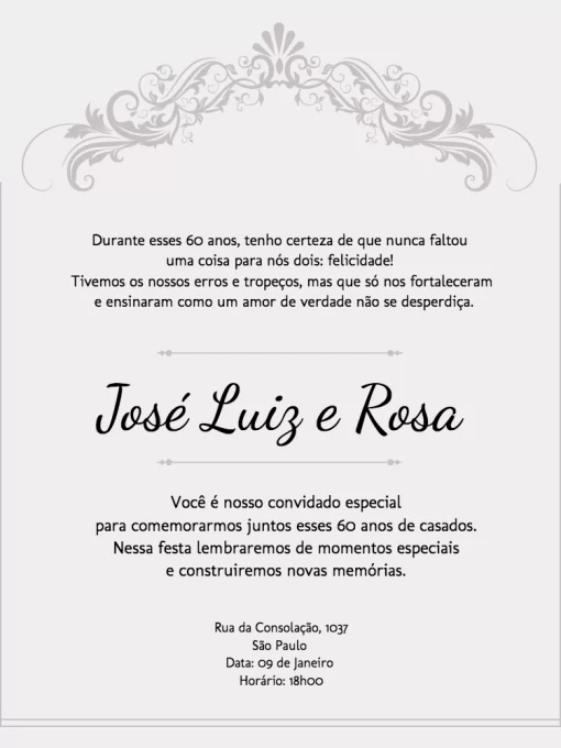 Convite Bodas De Diamante Online para casamento