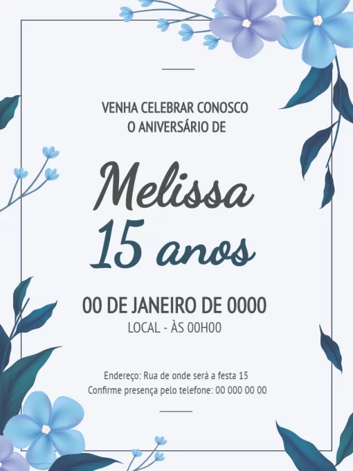 Convite 15 Anos Azul para casamento