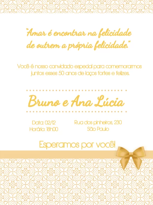 Convite Bodas De Ouro Online para casamento
