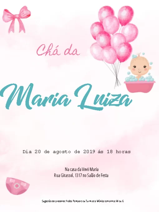 Convite Chuva De Amor Chá Bebê Infantil para chá de fraldas