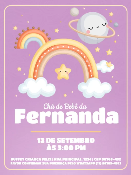 Convite Chá De Bebê Arco-íris Comemoração para chá de fraldas