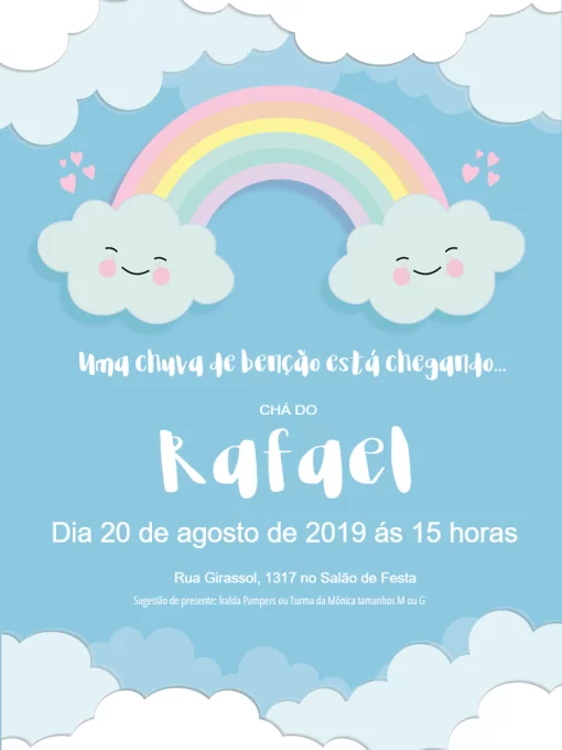 Convite Chuva De Amor Carinha para chá de fraldas