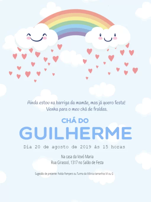 Convite Chuva De Amor Celebração para chá de fraldas