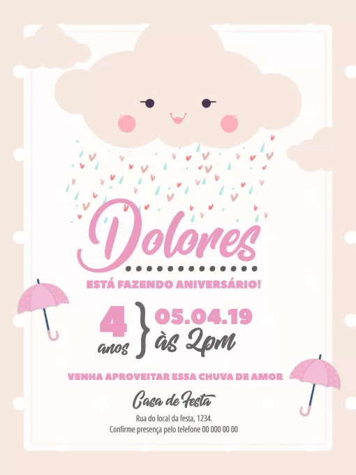 Convite Chuva De Amor Bolinhas para chá de fraldas
