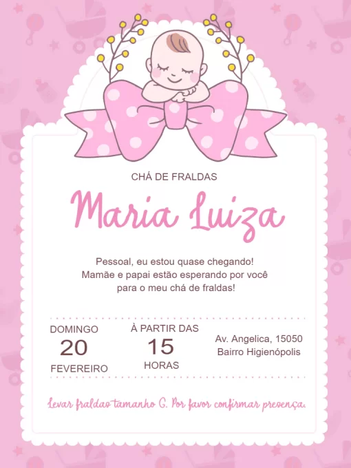 Convite Chá De Fraldas Top editável e personalizável