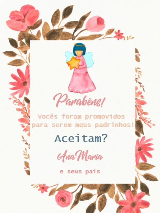 Convite Para Padrinhos De Batismo Delicado Floral Menino para chá de fraldas