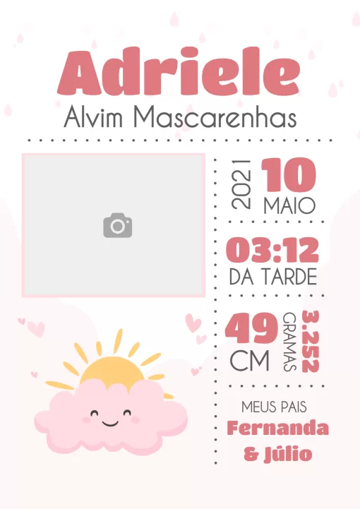 Convite Quadro De Nascimento Recém-nascido Para Preencher Com Foto Lúdico para chá de fraldas