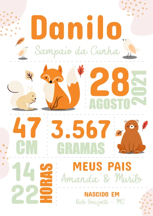 Convite Quadro De Nascimento Personalizado Para Imprimir Colorido Animais para chá de fraldas