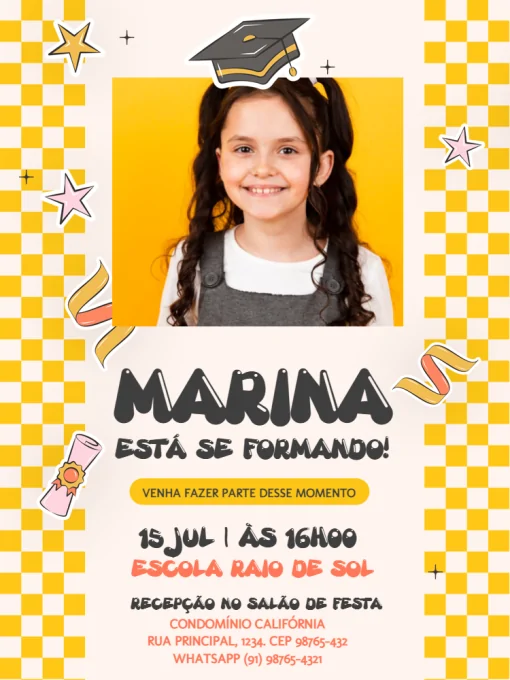 Convite Formatura Infantil Amarelo Estrela para formatura