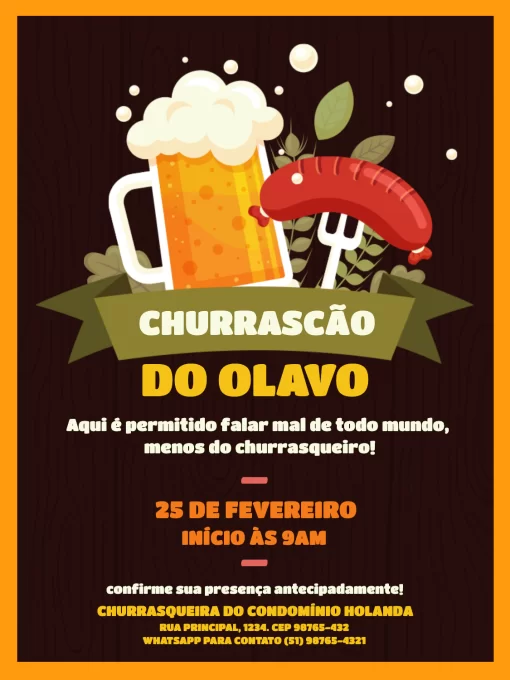 Convite Engraçado Para Churrasco Escuro Marrom para mais pesquisados
