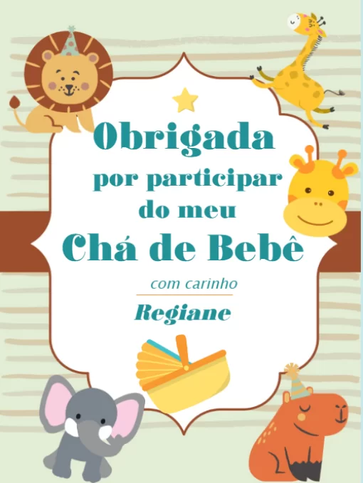 Convite Cartão De Agradecimento Chá Bebê Animais Lúdico para cartão
