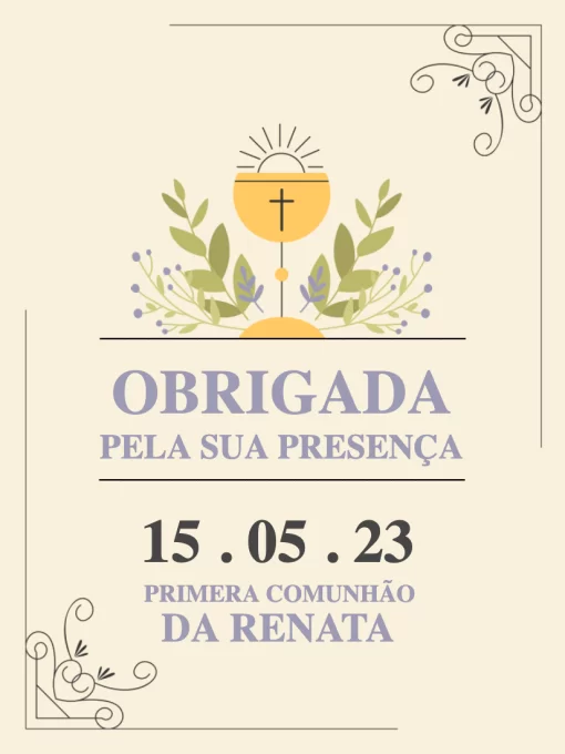 Convite Cartão De Agradecimento Presença Primeira Comunhão Delicado Bege editável e personalizável