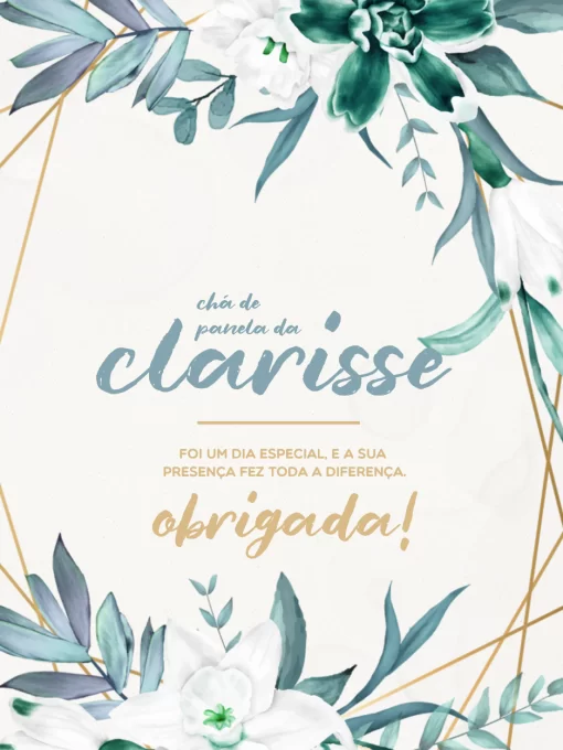 Convite Cartão De Agradecimento Presença Chá Panela Floral Claro editável e personalizável