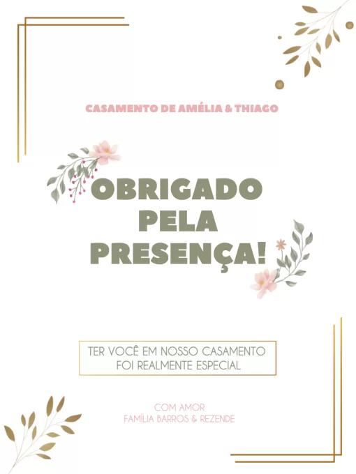 Convite Cartão De Agradecimento Presença Casamento Elegante Rosa editável e personalizável