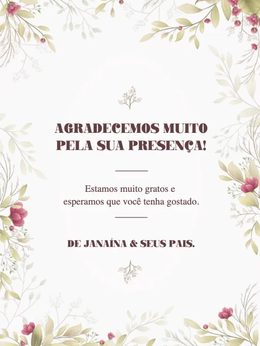 Convite Cartão De Agradecimento Presença Floral Comemoração para cartão