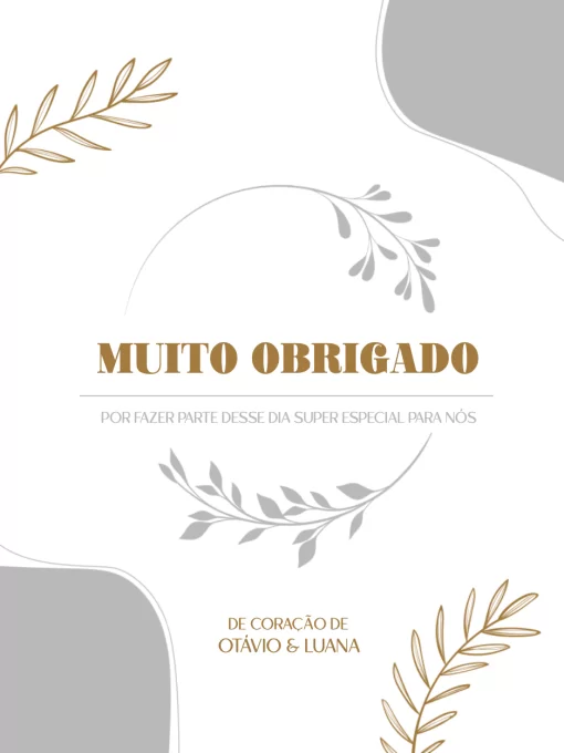 Cartão De Agradecimento Presença Casamento Minimalista Cinza
