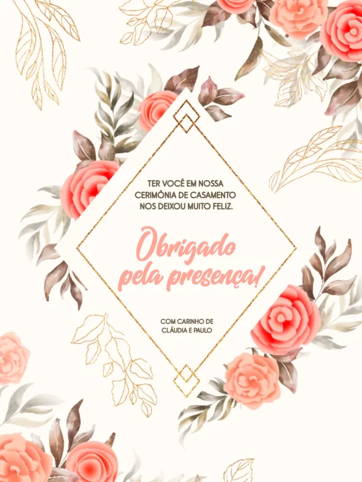 Convite Cartão De Agradecimento Presença Casamento Floral Festa editável e personalizável