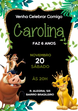 Convite Rei Leão King para aniversário infantil