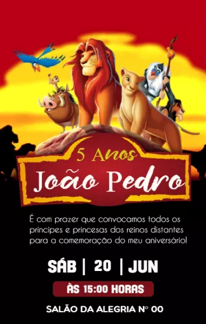 Convite Rei Leão Simba para aniversário infantil