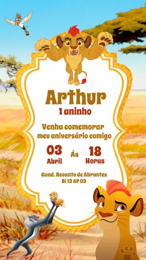 Convite Rei Leão Colorido para aniversário infantil