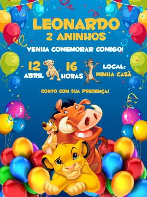 Convite Rei Leão Azul para aniversário infantil