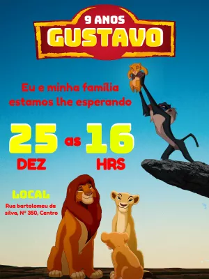 Convite Rei Leão Simba para aniversário infantil