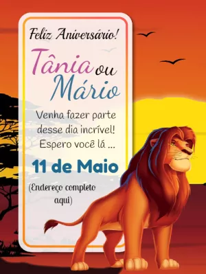 Convite Rei Leão Modelo para aniversário infantil