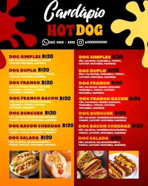 Convite Arte Cardápio Hot Dog Cachorro Quente Lanche para mais pesquisados
