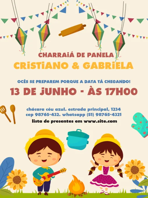 Convite Charraiá De Panela Festa Junina para chá rifa