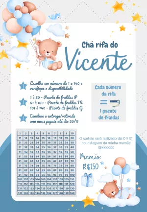 Convite Chá Rifa Ursinho Baloeiro Cha para chá rifa
