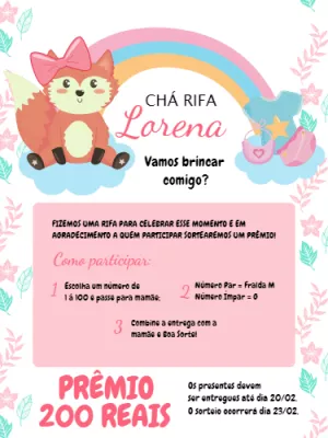 Convite Chá Rifa Raposinha Amarelo para chá rifa