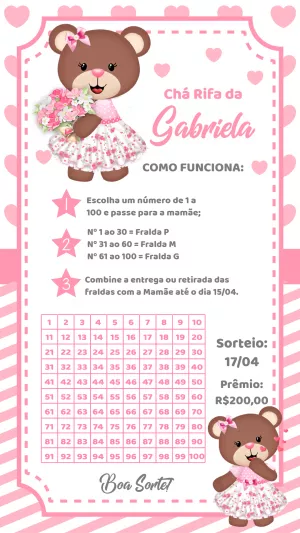 Convite Chá Rifa Ursinha Princesa Marrom para chá rifa