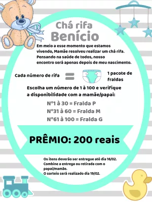 Convite Chá Rifa Ursinho Príncipe para chá rifa