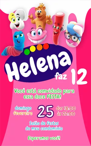 Convite Bala Fini Rosa para aniversário infantil